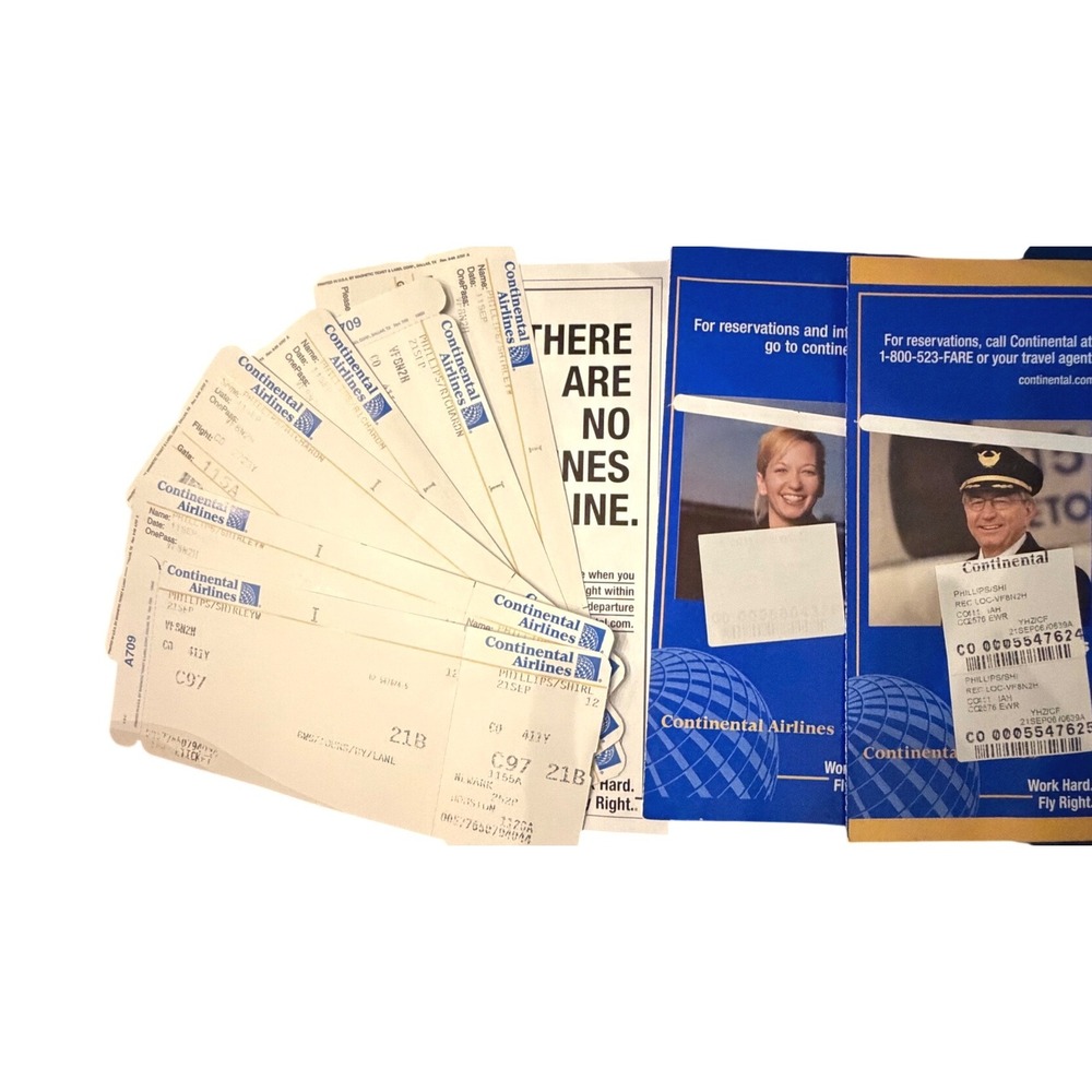 Vintage 2006 Continental Airlines Boarding Passes Ticket Jackets Ephemera Lot